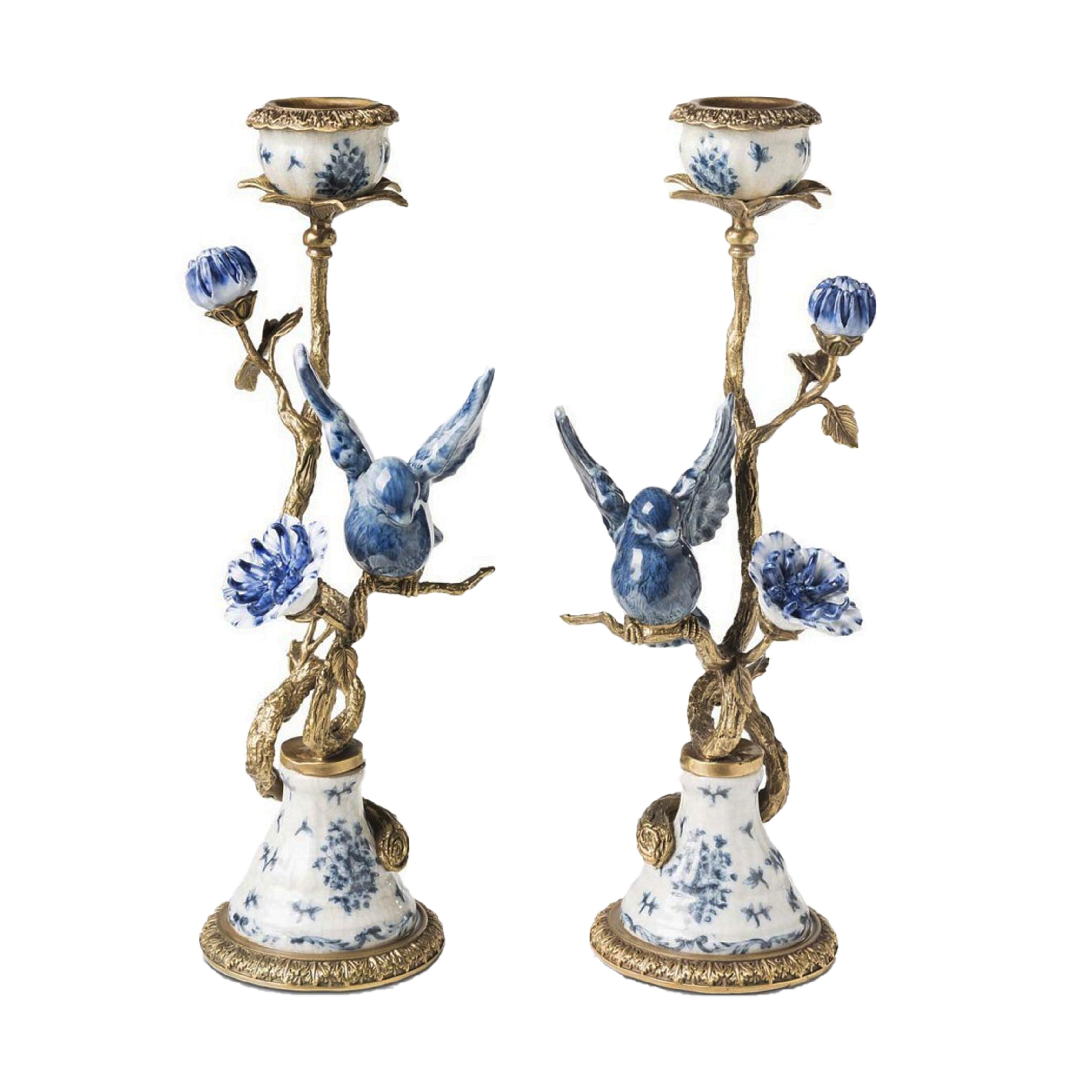Blue Birds and Floral Candle Holders
