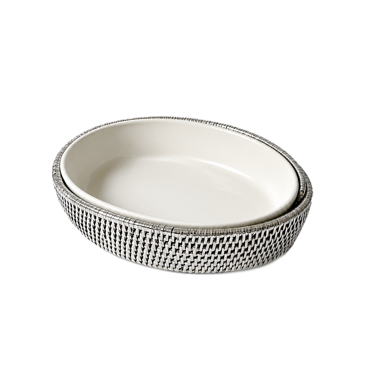 Silver Wicker Oval Porcelain Dish