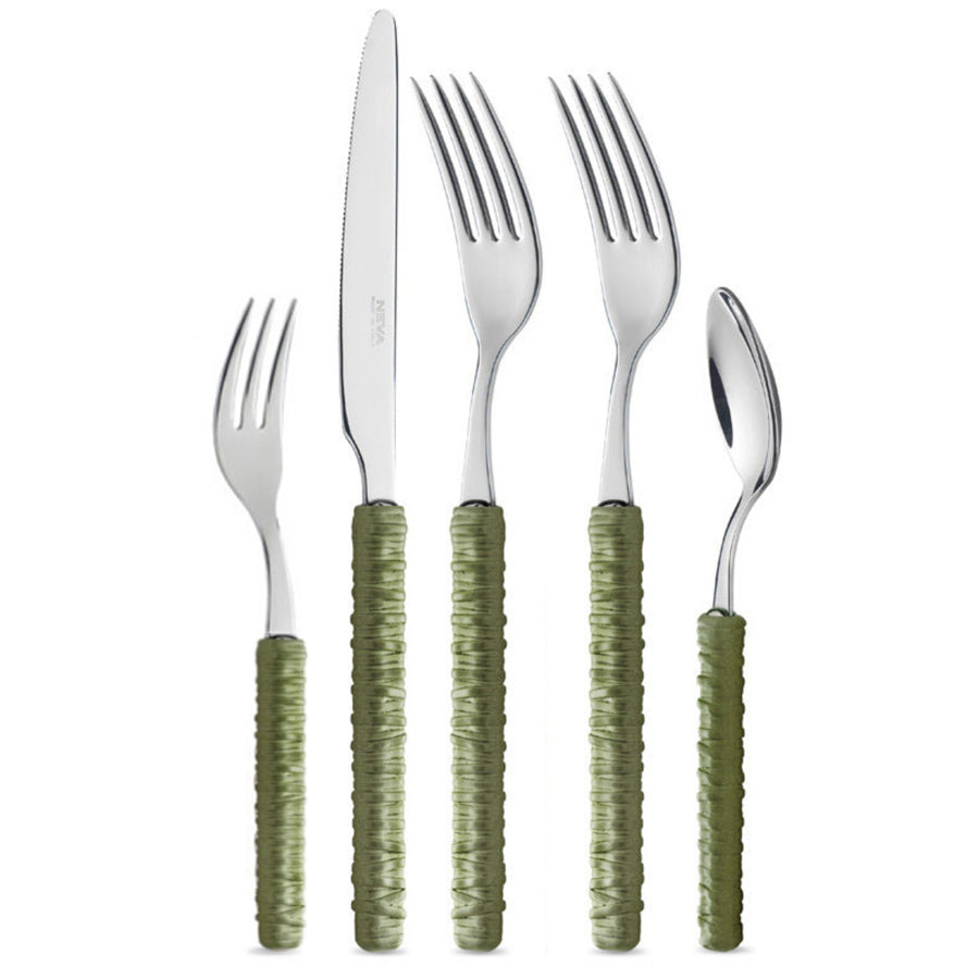 Green Rattan Cutlery SET - 5 Piece