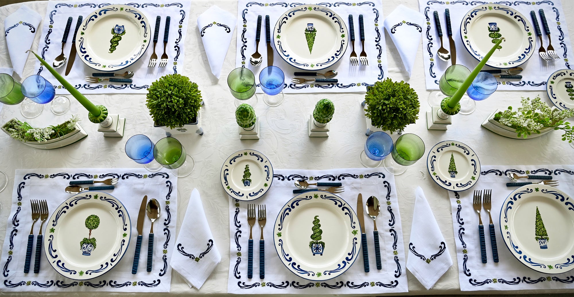 Topiary Blue Dessert Plates Set of 4