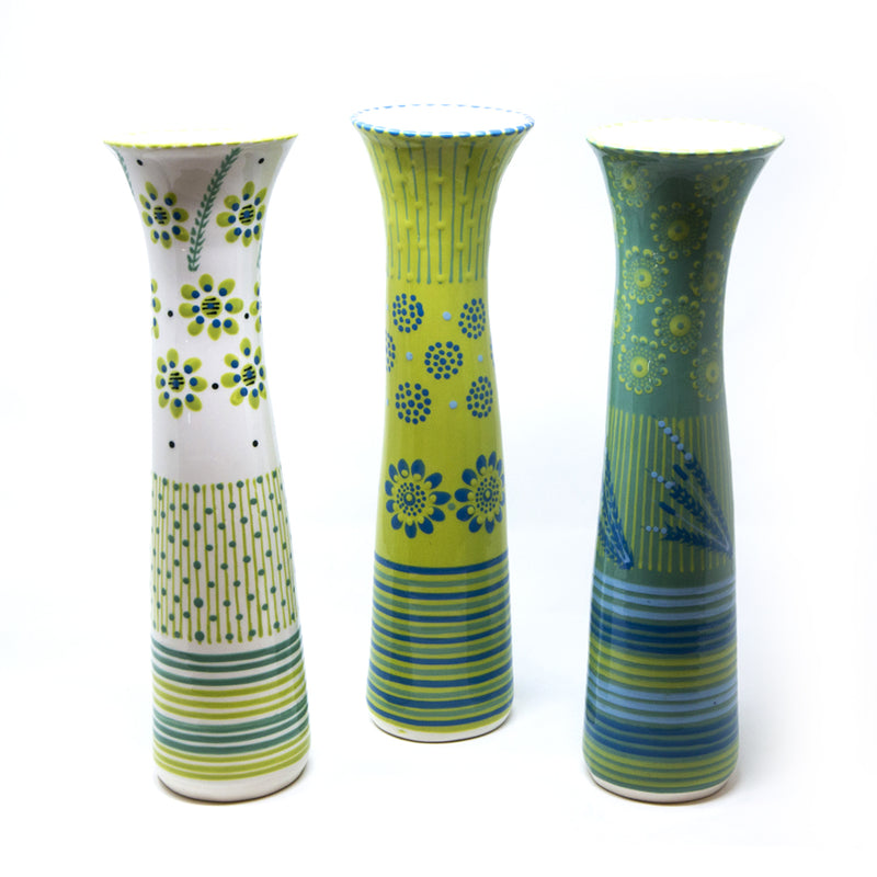 Twilly Flower Vase - Bright Green Pattern