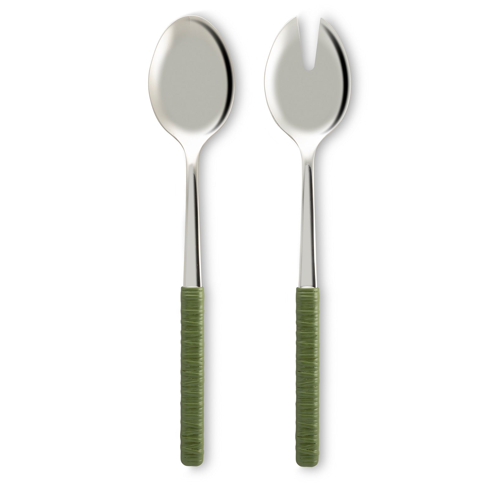 Green Rattan Salad Servers