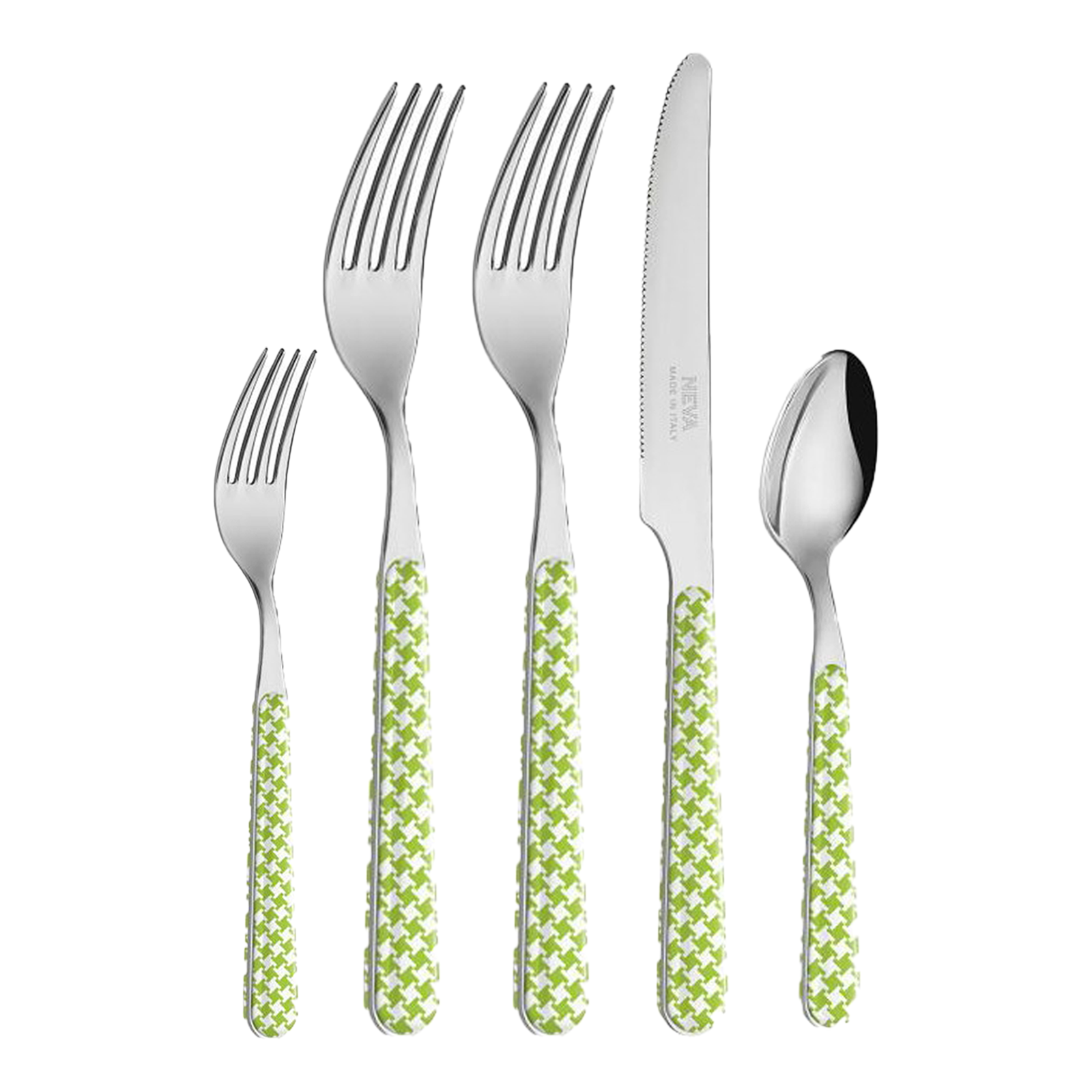 Green Pied de Poule Cutlery SET - 5 Piece