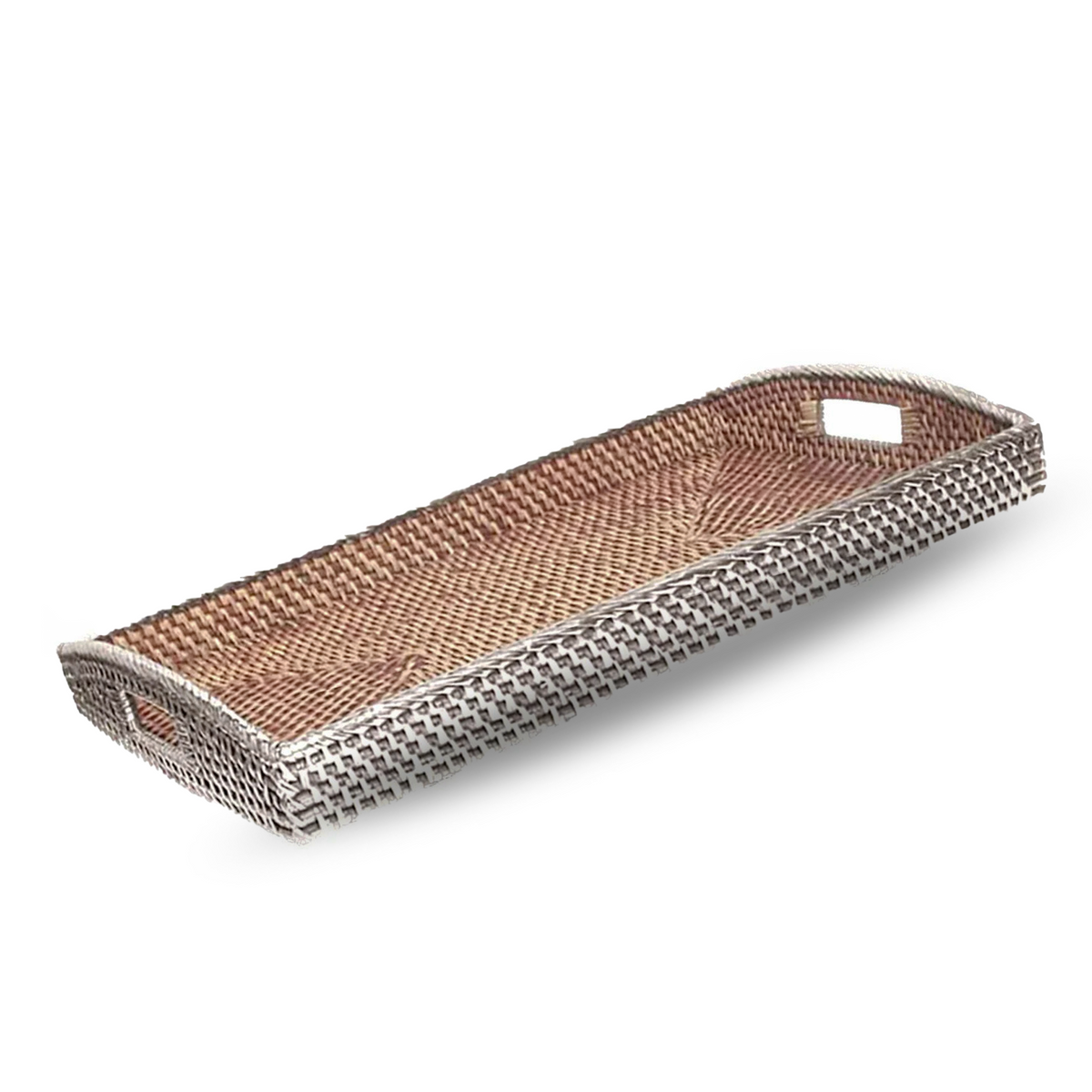 Silver Wicker Large Rectangular Tray