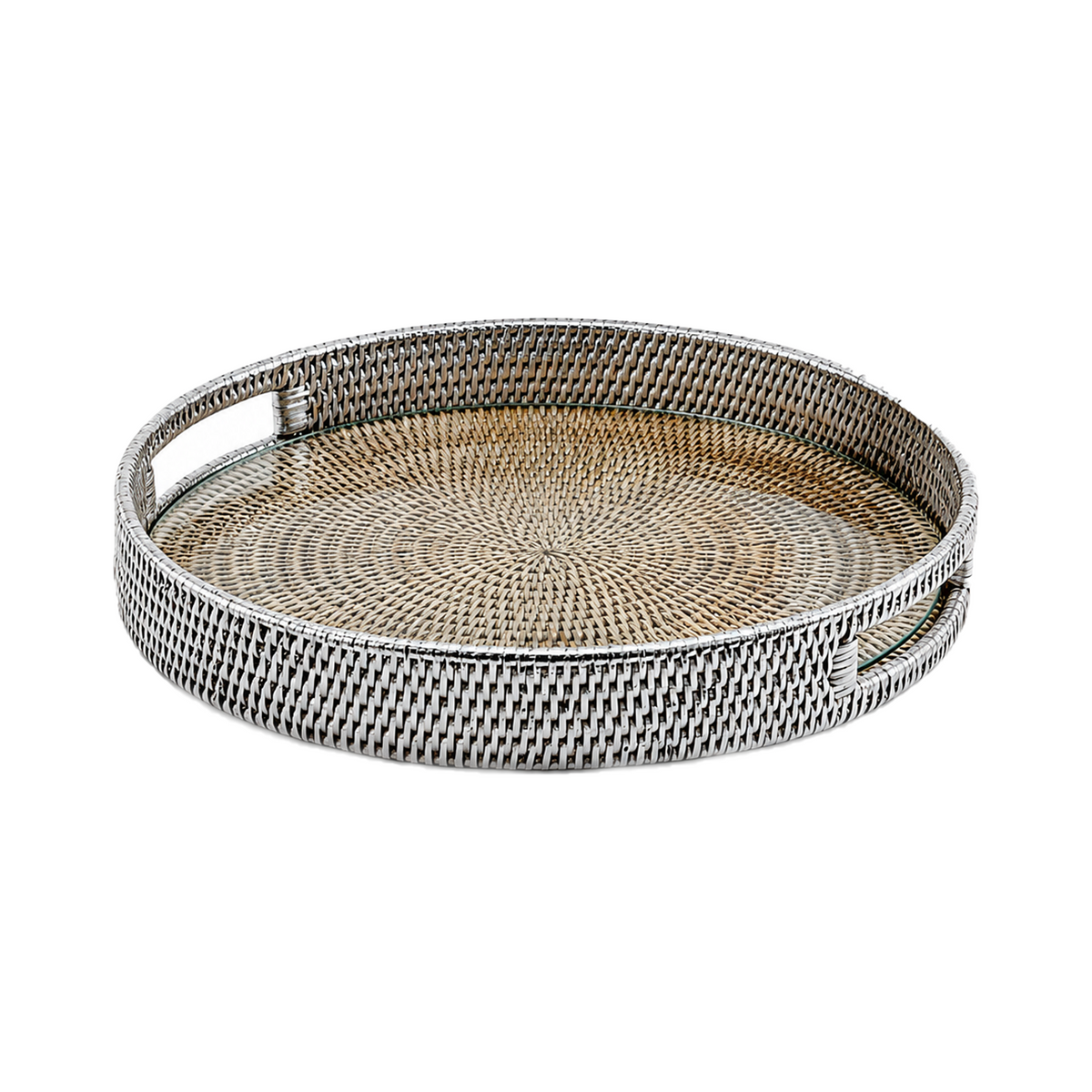 Silver Wicker Round Tray
