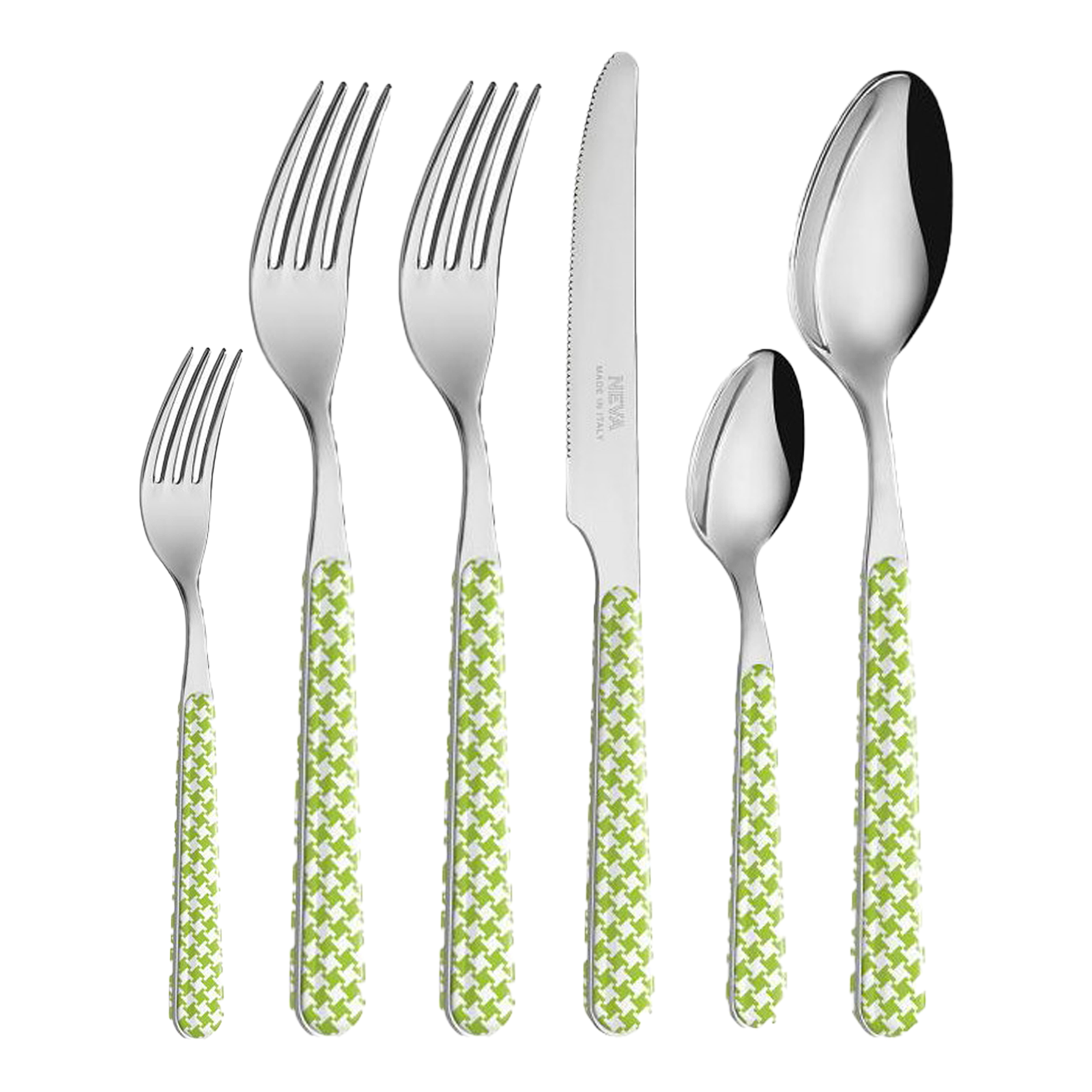 Green Pied de Poule Cutlery SET - 6 Piece