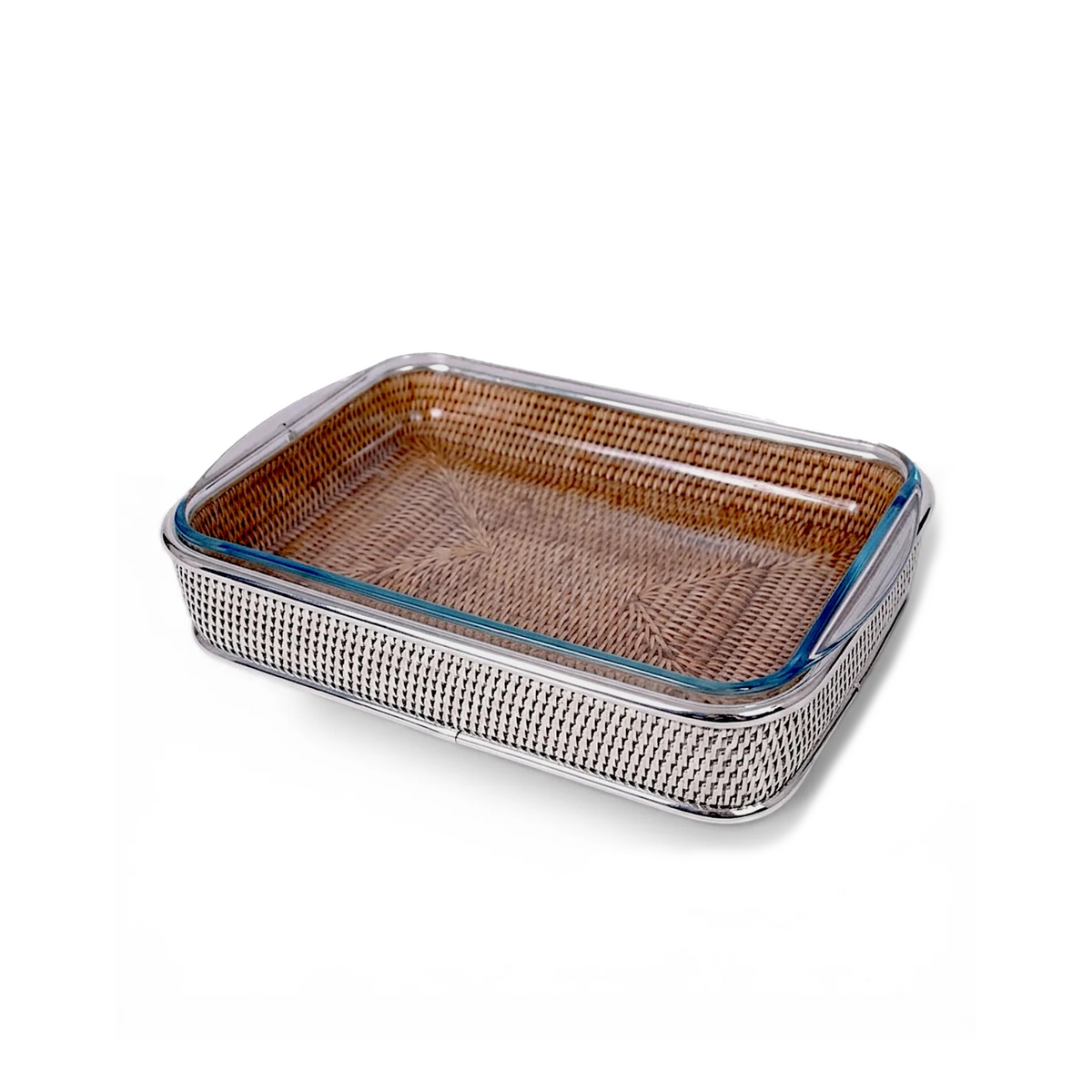 Silver Wicker Rectangular Pyrex