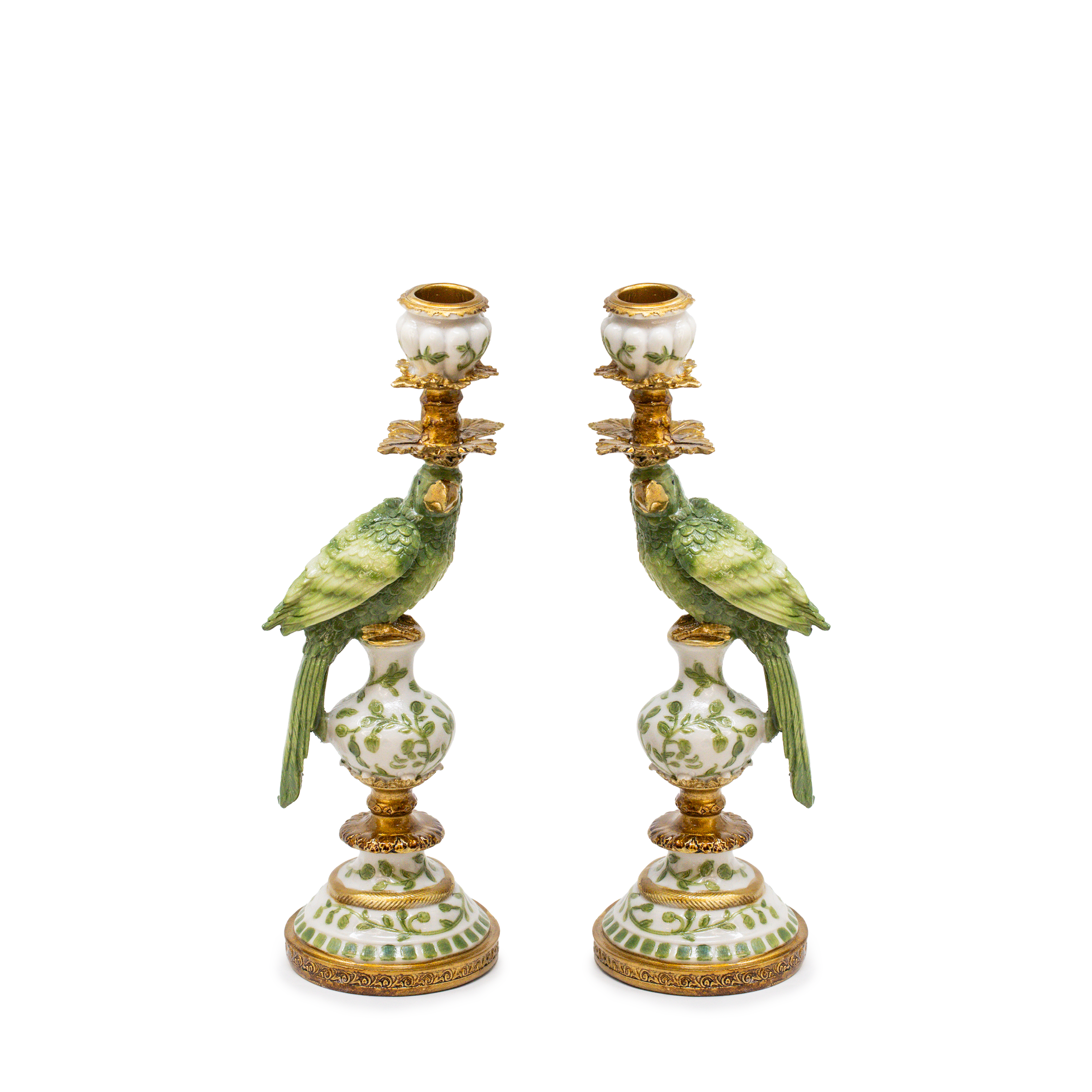 Small Green Parrots Candle Holders