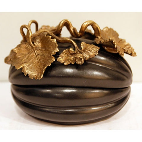 Pumpkin Box - Black Porcelain with Brass