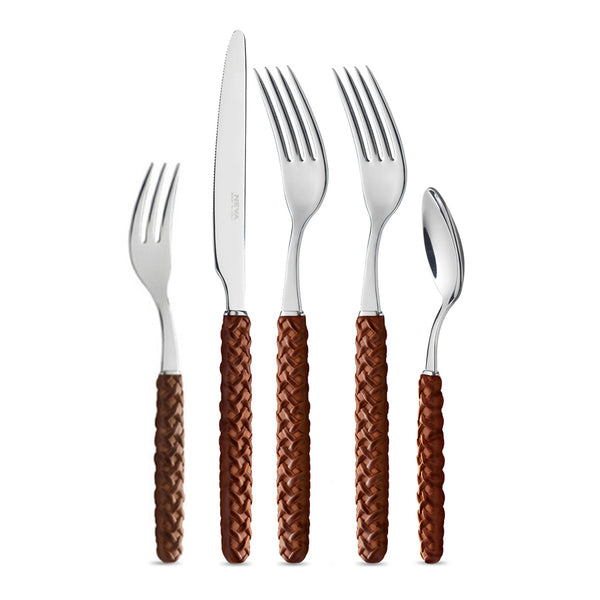 Brown Intrecciato Cutlery SET - 5 Piece