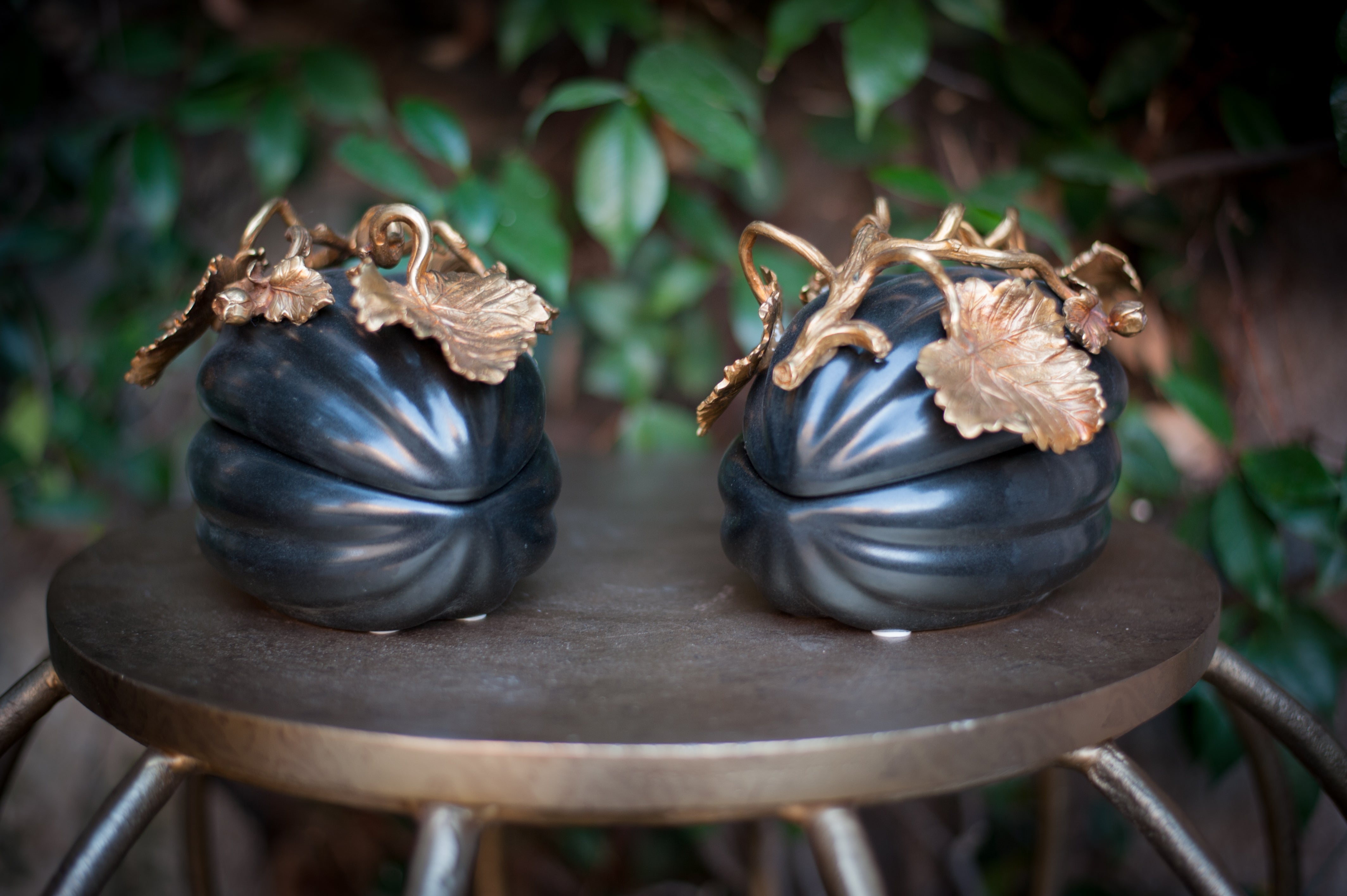 Pumpkin Box - Black Porcelain with Brass