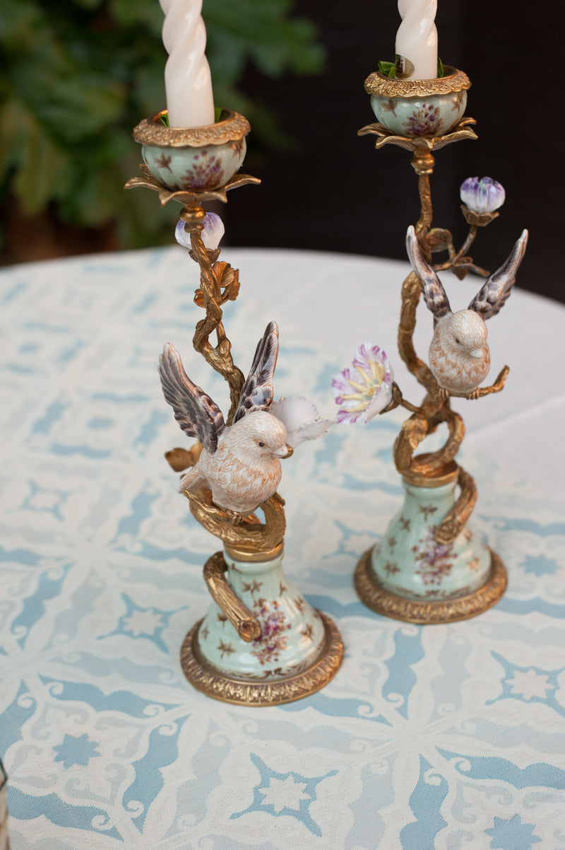 White Birds and Floral Candle Holders