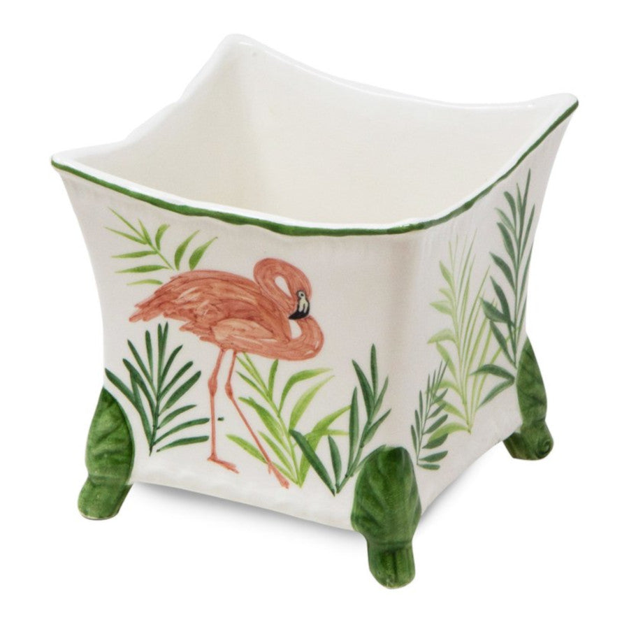 Set-of-Two Flamingo Ceramic Planter