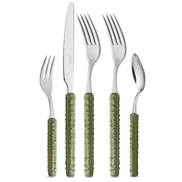 Green Rattan Cutlery SET - 5 Piece
