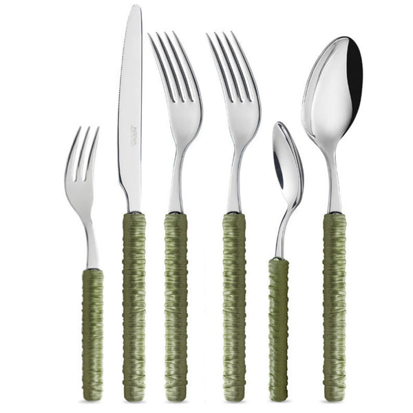 Green Rattan Cutlery SET - 6 Piece