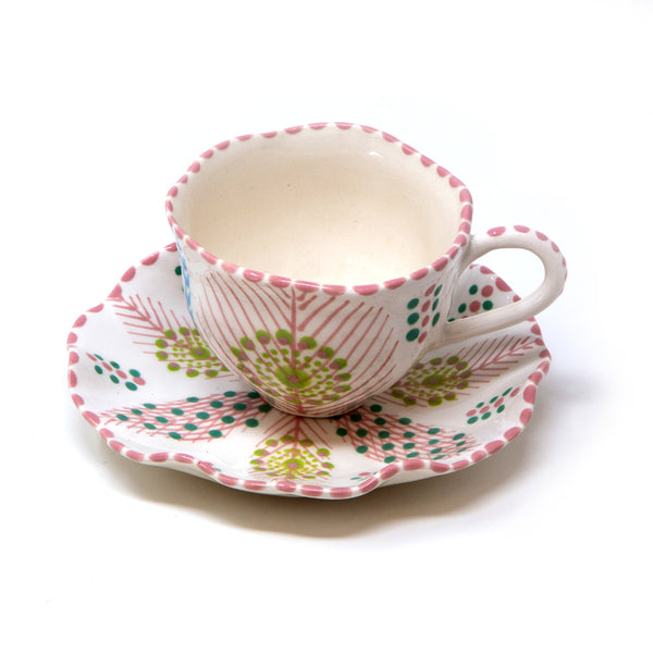 Twilly Tea Cup - Light Coral Red Pattern
