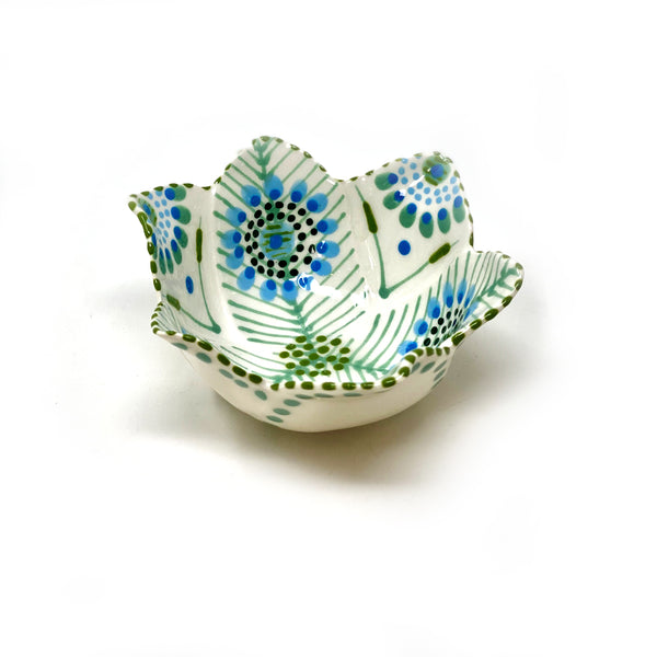 Twilly Petal Bowl - Juniper Green and Turquoise Pattern