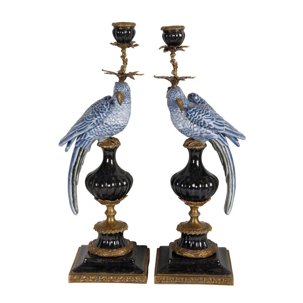 2 Blue Parrots Candle Holders