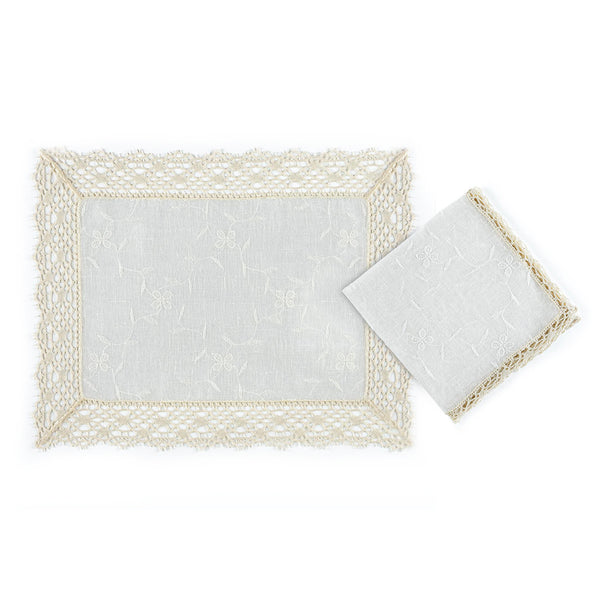 Cream Embroidered Placemat & Napkin