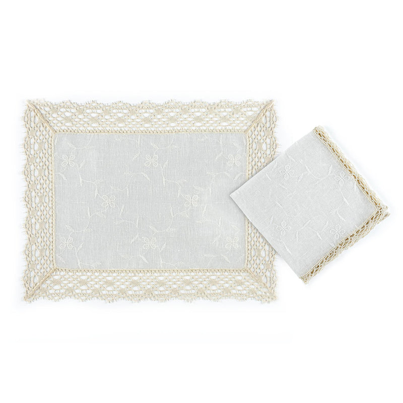 Cream Embroidered Placemat & Napkin