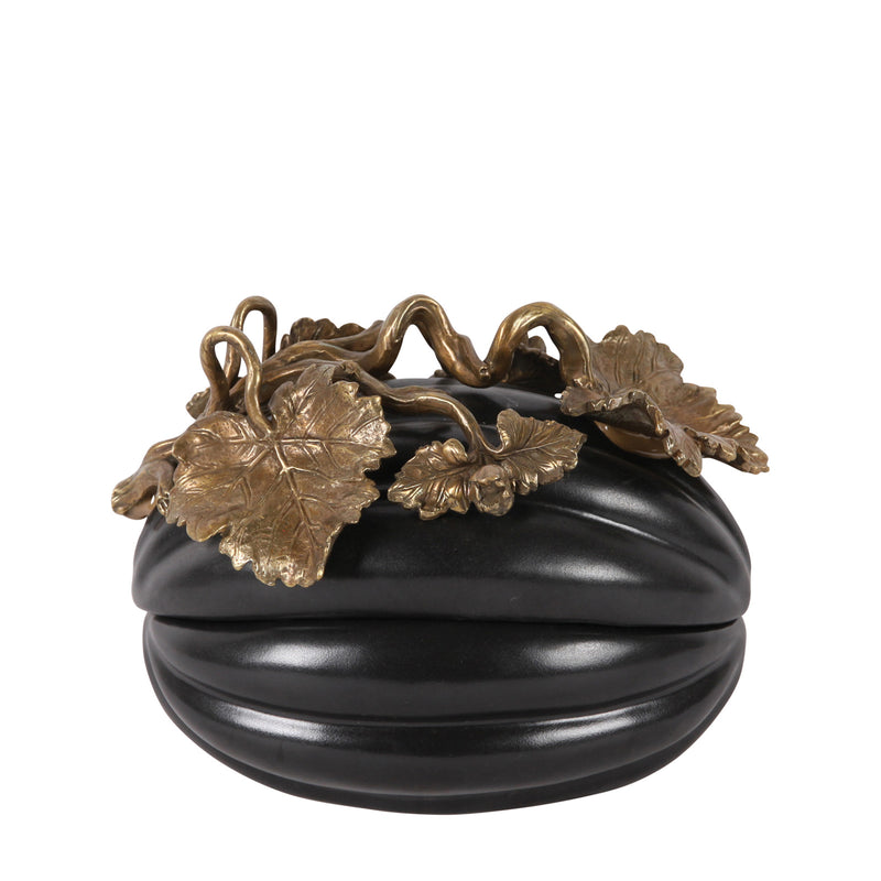 Pumpkin Box - Black Porcelain with Brass