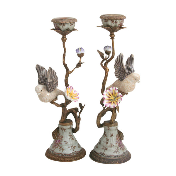 White Birds and Floral Candle Holders